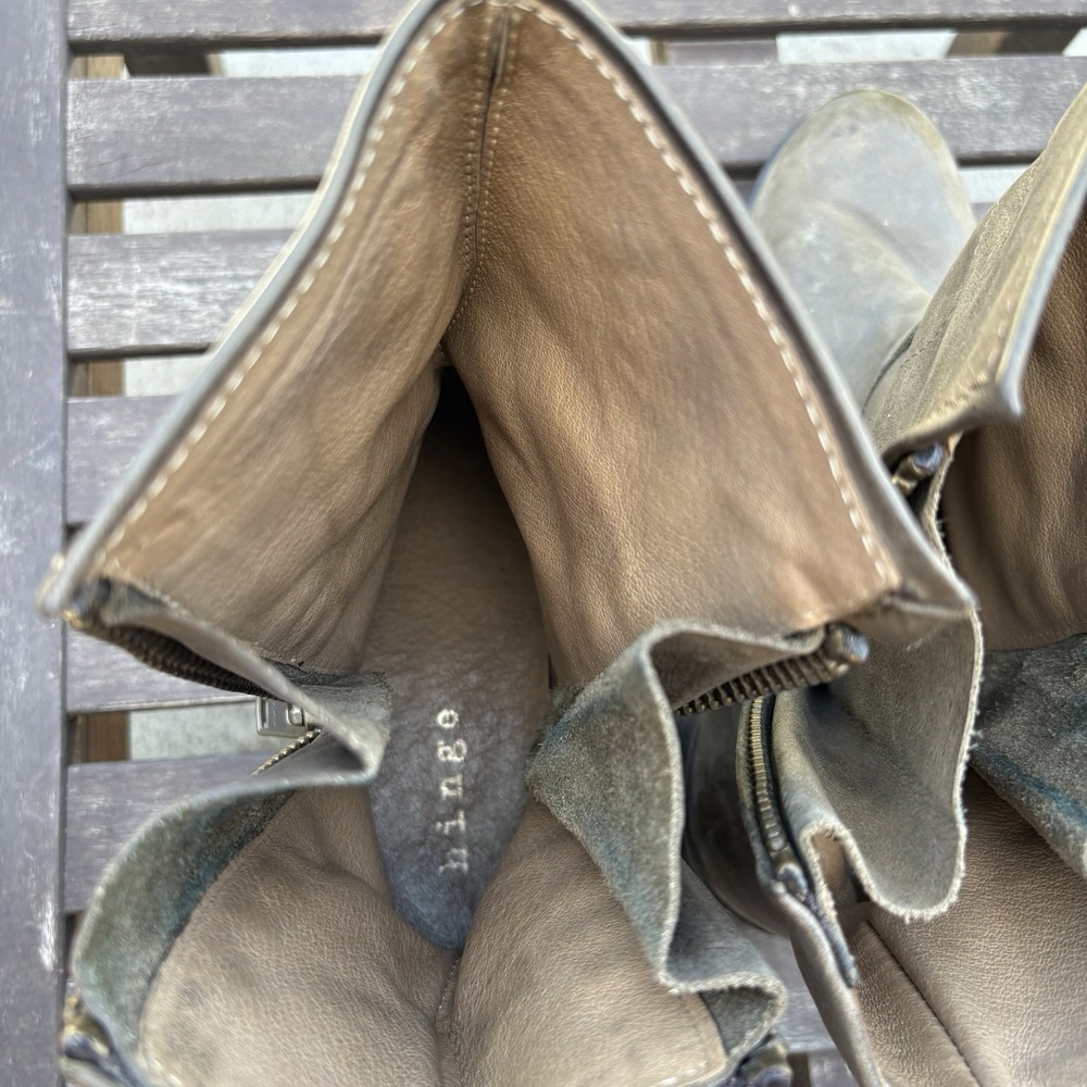 Hinge Womens ~9* Ankle Boots Moto Biker Grunge Distressed Leather Zip Up - Picture 12 of 16